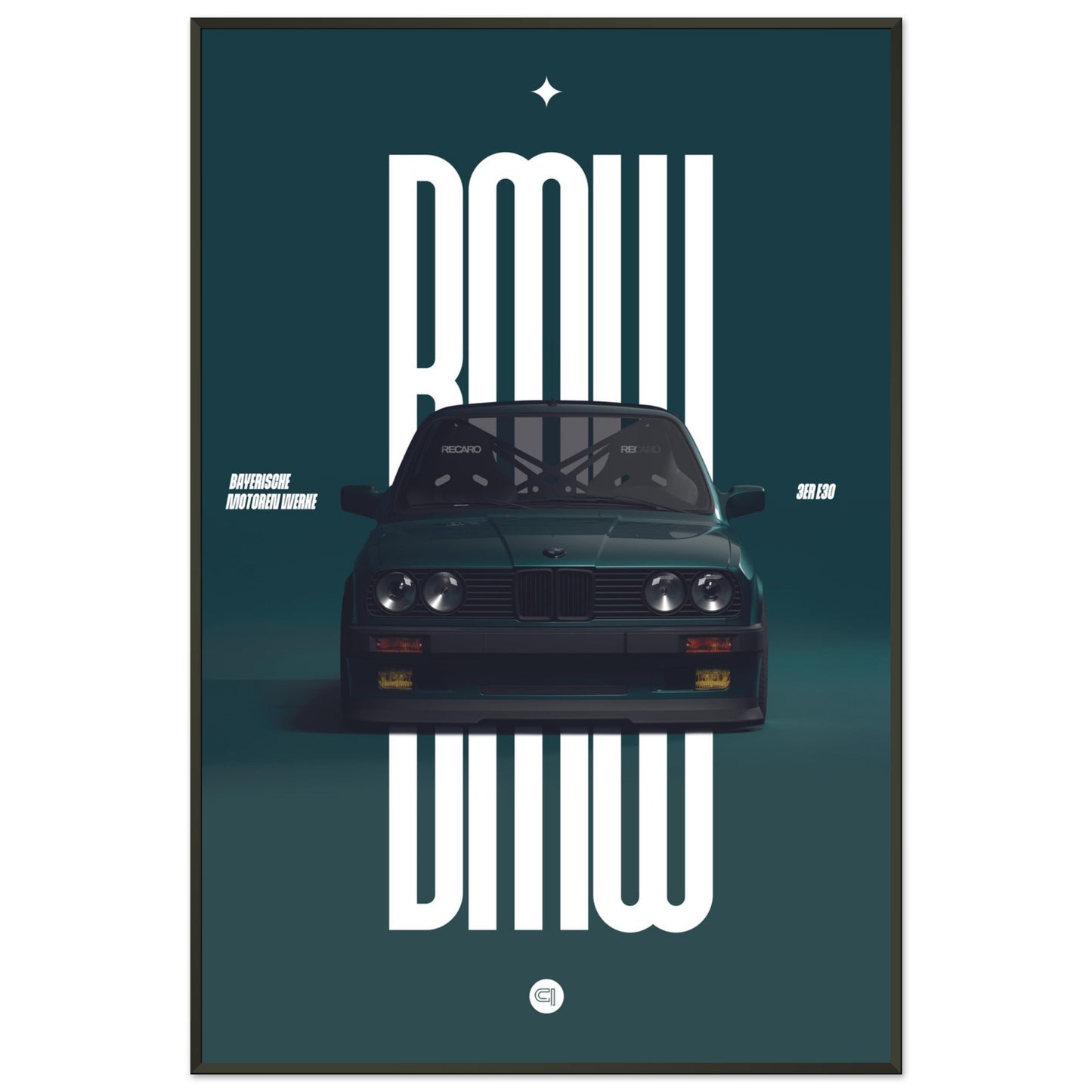 Framed Car Poster - BMW E30 - Green