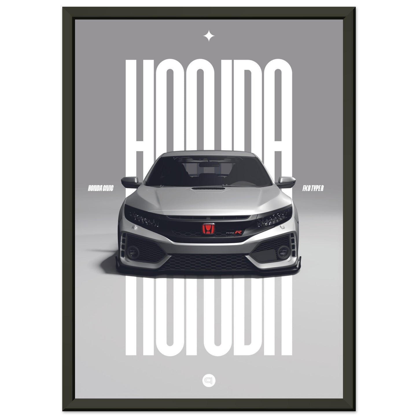 Framed Car Poster - Honda Civic FK8 Type R - White