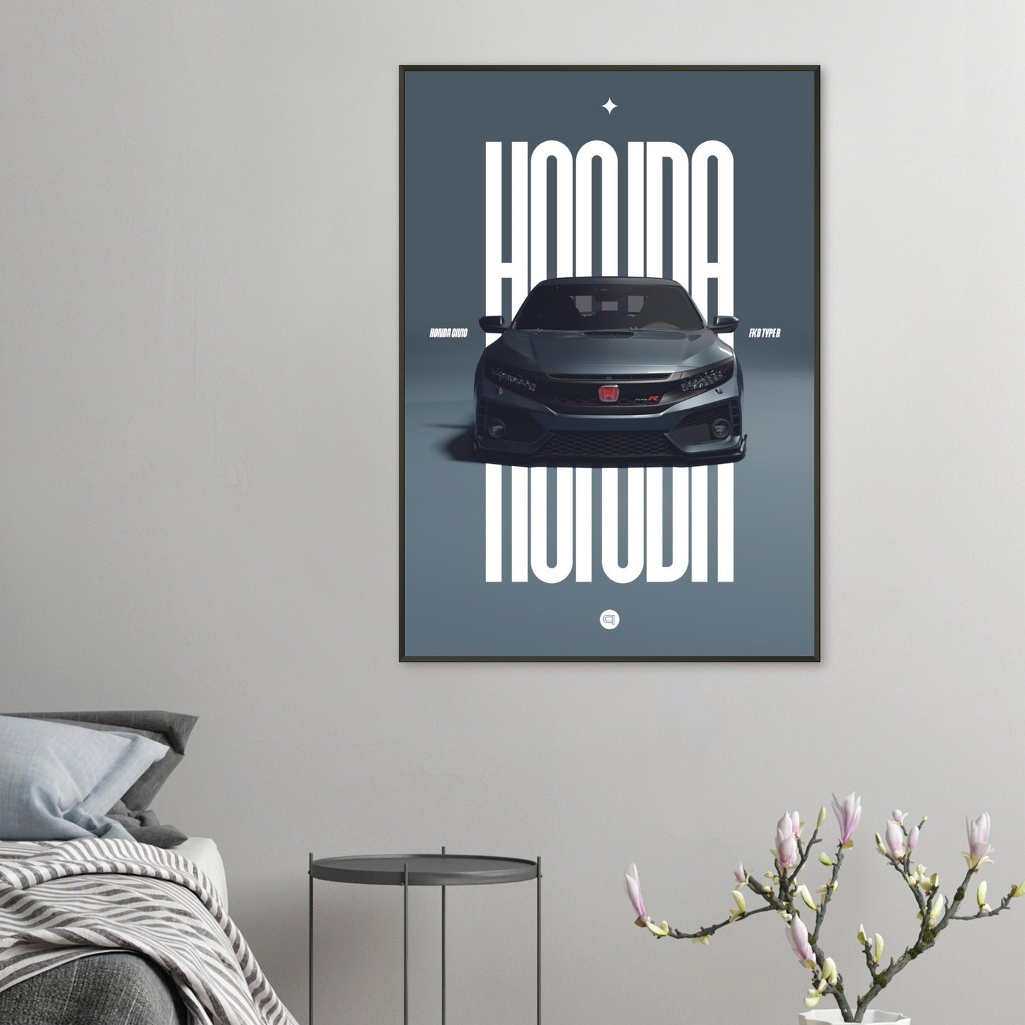 Framed Car Poster - Honda Civic FK8 Type R - Grey