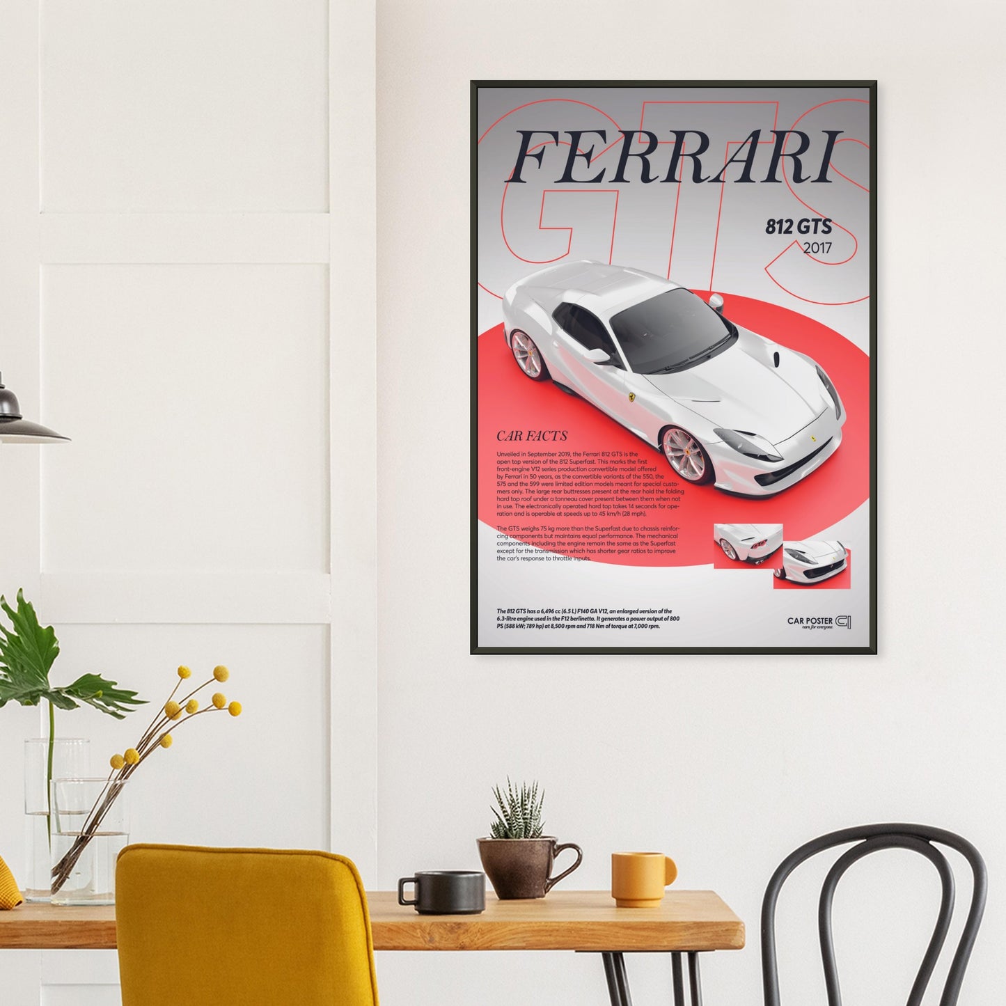 Framed Car Poster - Ferrari 812 GTS - White
