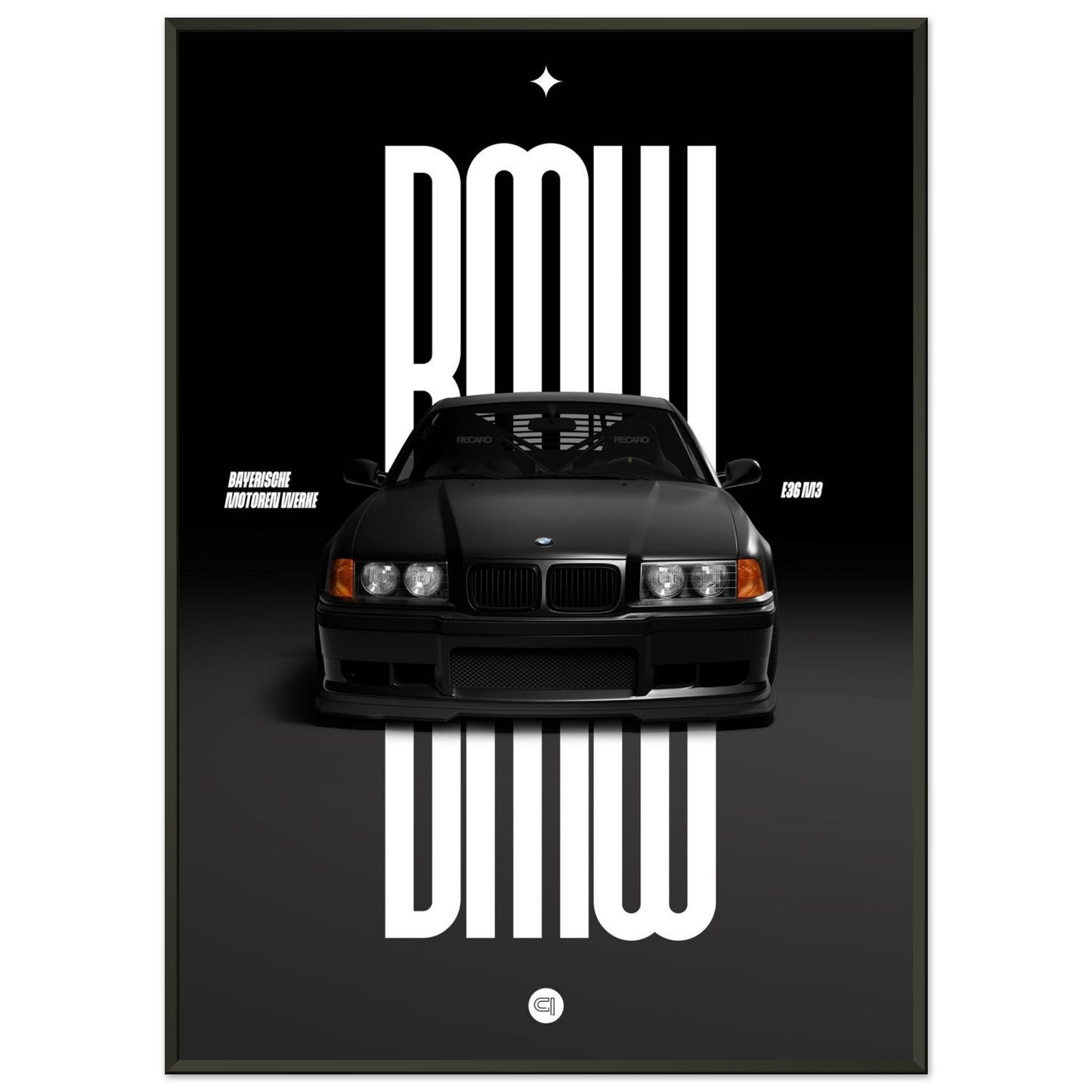 Framed Car Poster - BMW E36 - Black