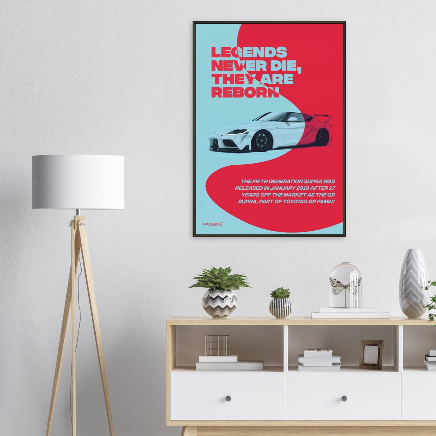 Framed Car Poster - Toyota GR Supra Legend - Red