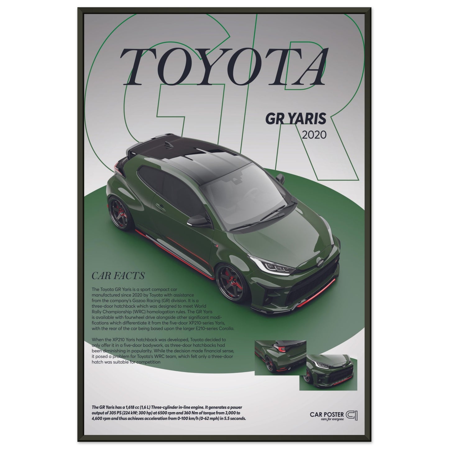 Framed Car Poster - Toyota GR Yaris - Green