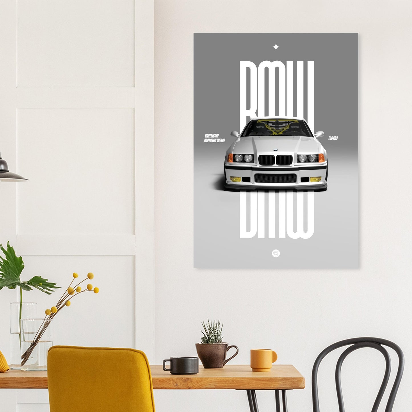 Car Poster - BMW E36 - White