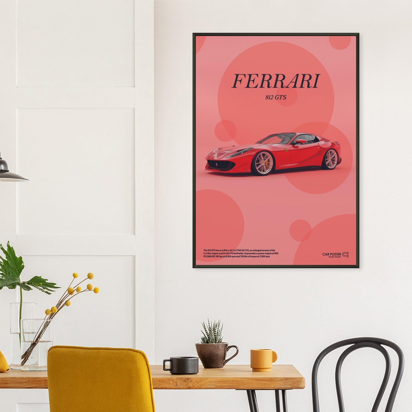 Framed Car Poster - Ferrari 812 GTS Bubblegum - Red