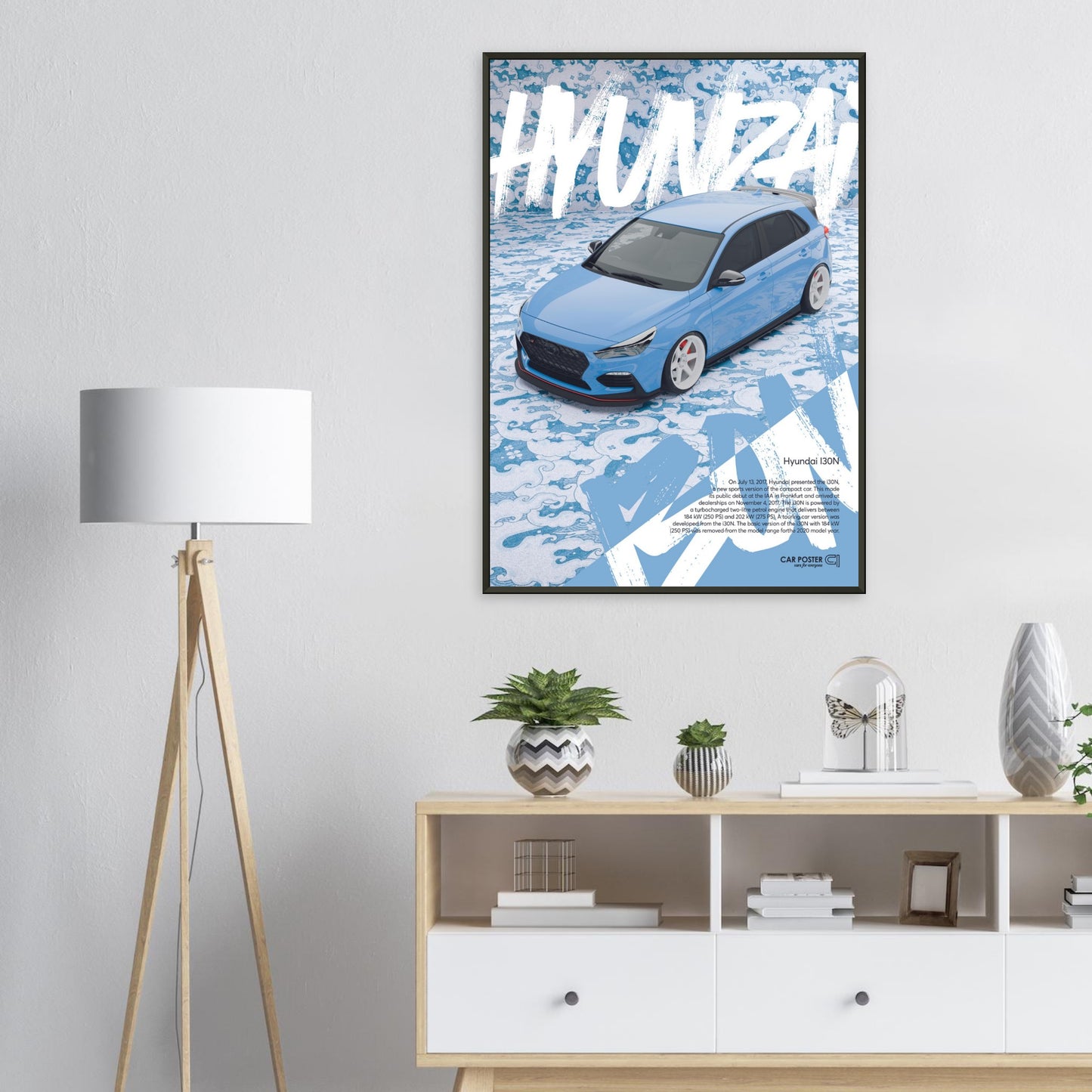 Framed Car Poster - Hyundai I30N Waves