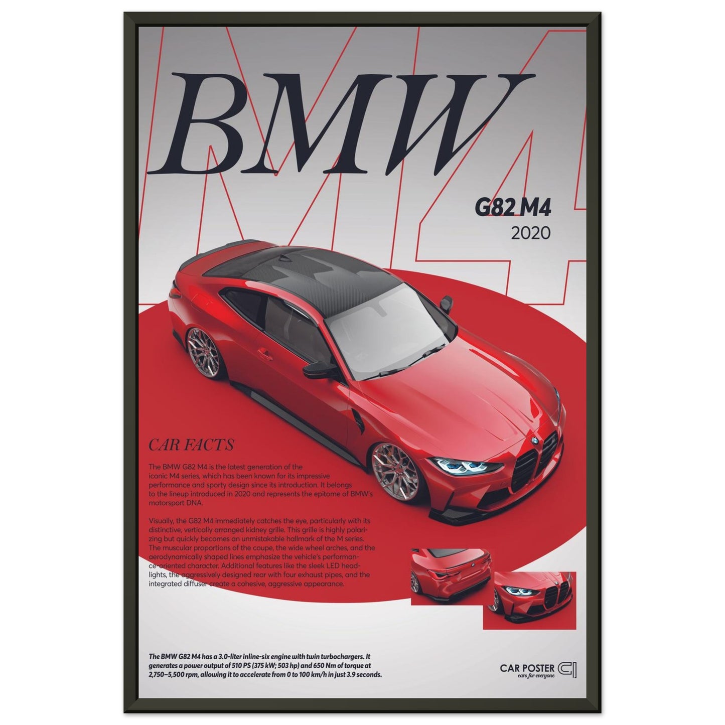 Framed Car Poster - BMW G82 M4 - Red
