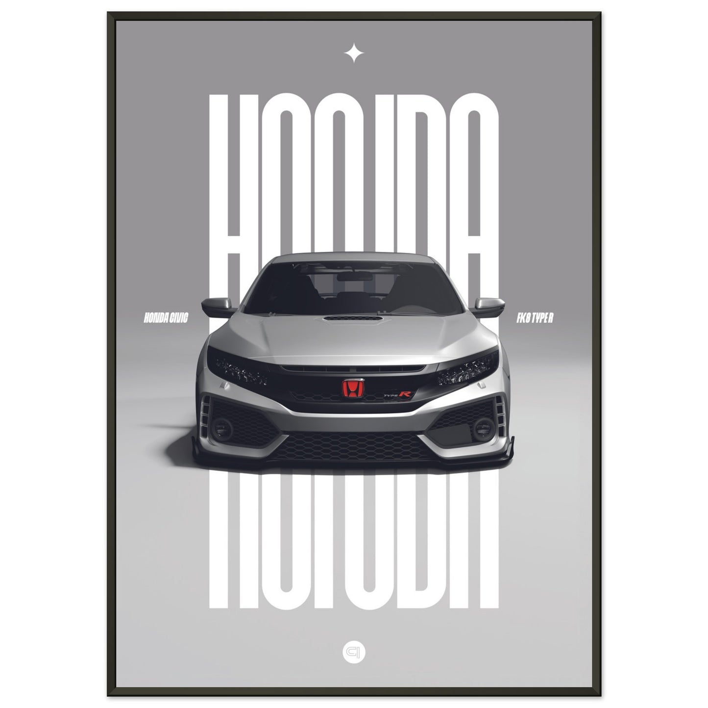 Framed Car Poster - Honda Civic FK8 Type R - White