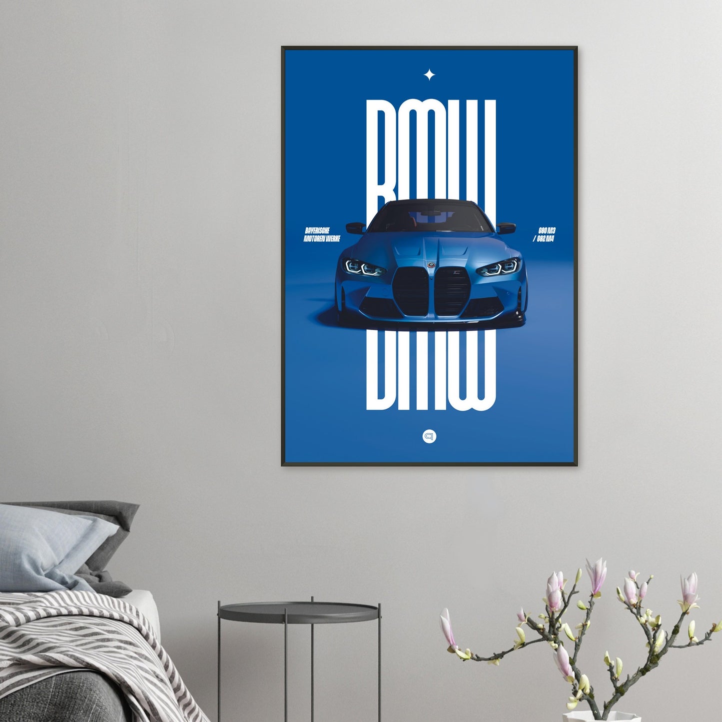 Framed Car Poster - BMW G80 M3 / G82 M4 Bumper - Blue