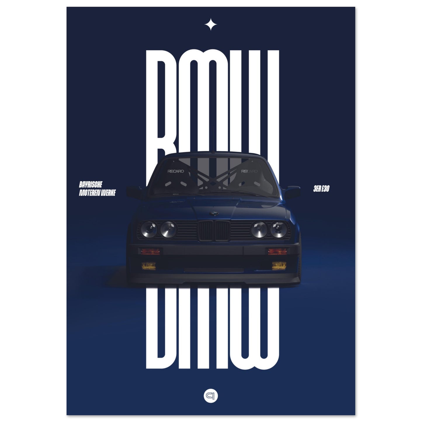 Car Poster - BMW E30 - Darkblue