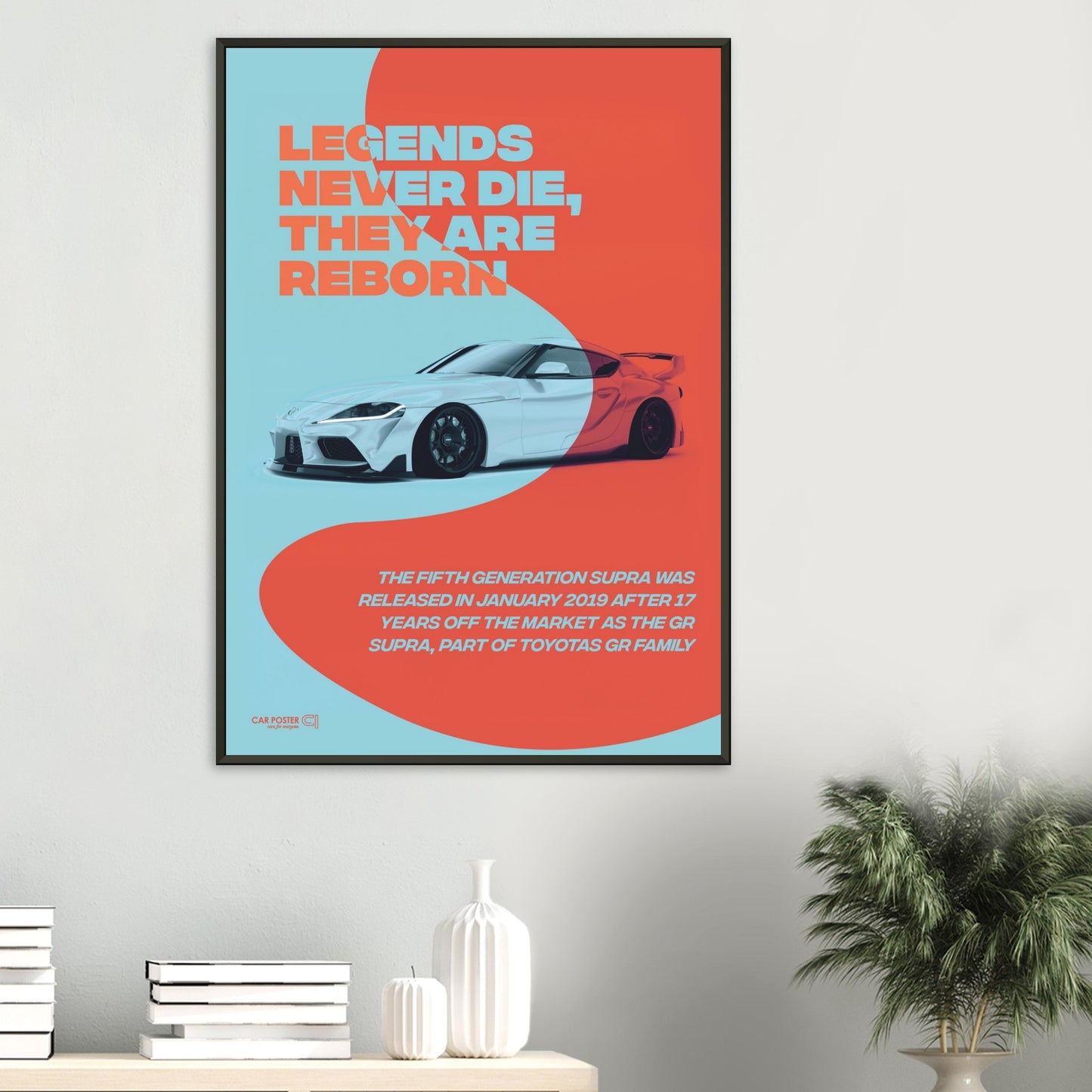 Framed Car Poster - Toyota GR Supra Legend - Orange