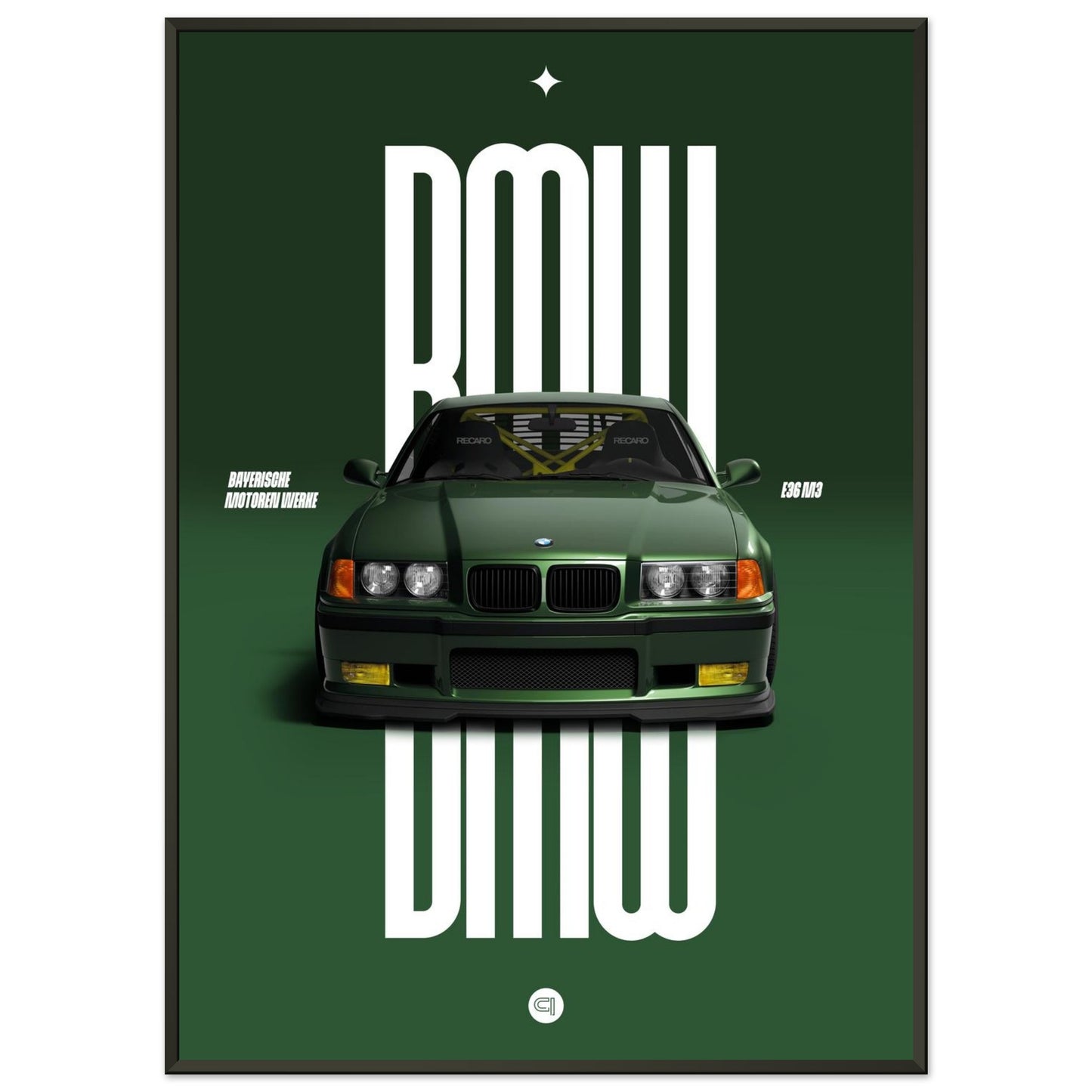 Framed Car Poster - BMW E36 - Green
