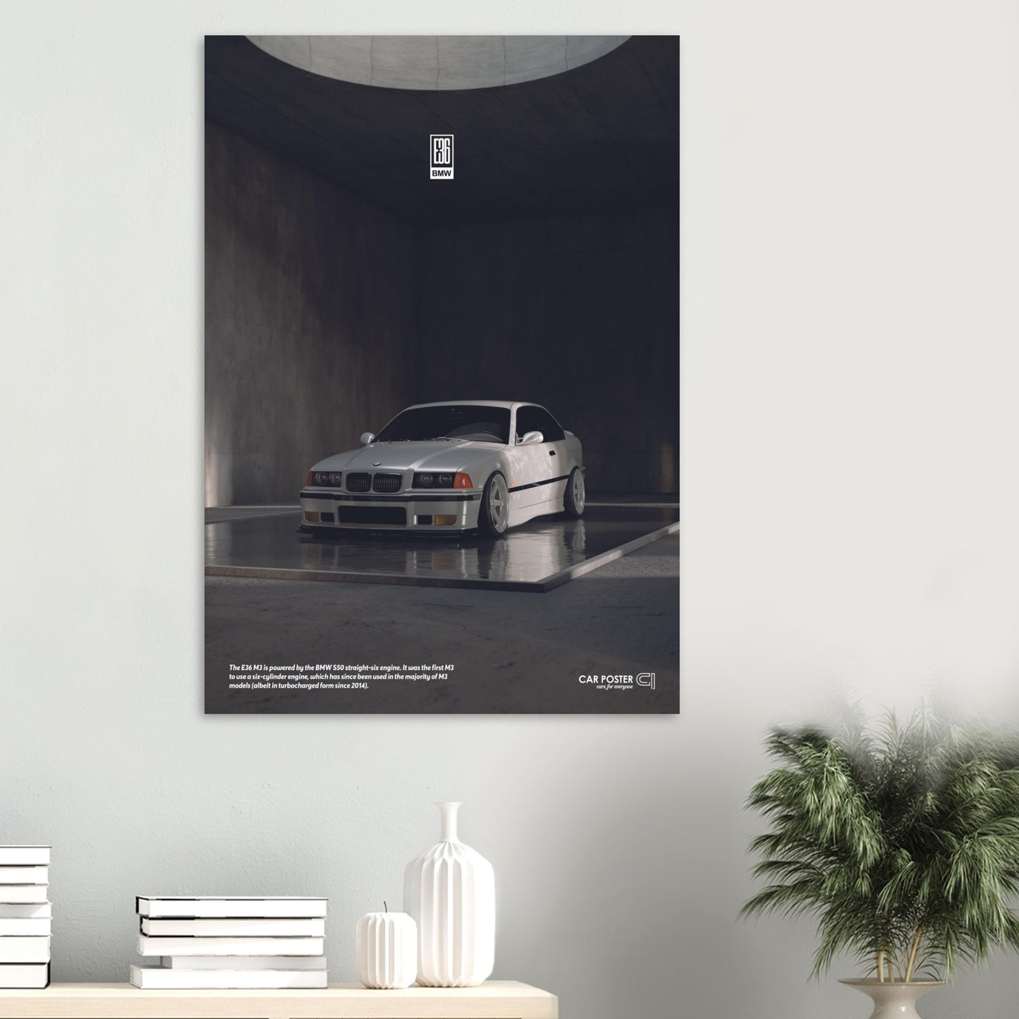 Car Poster - BMW E36 M3 - White