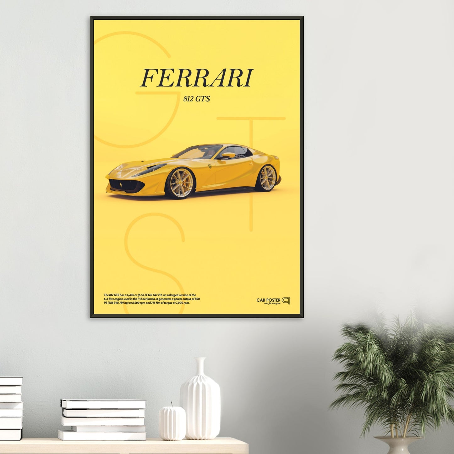 Framed Car Poster - Ferrari 812 GTS Letters - Yellow