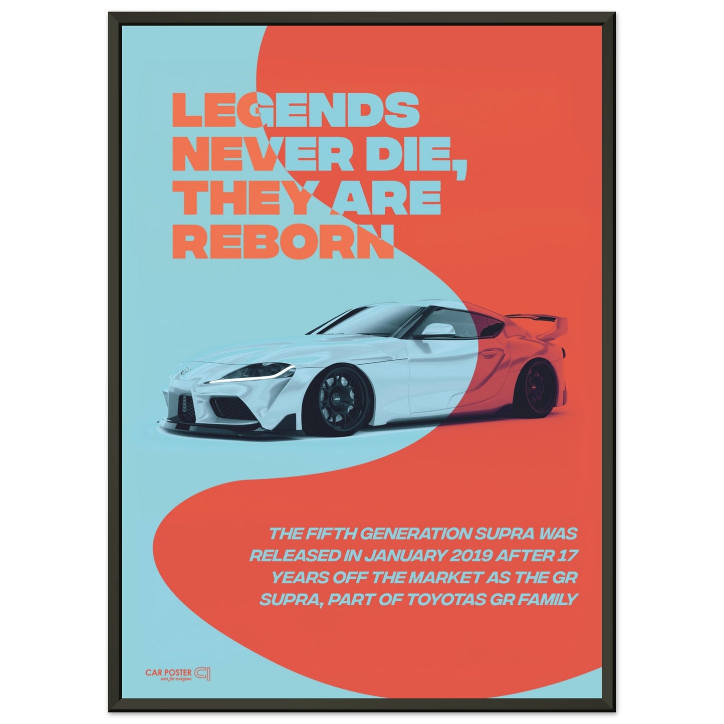 Framed Car Poster - Toyota GR Supra Legend - Orange