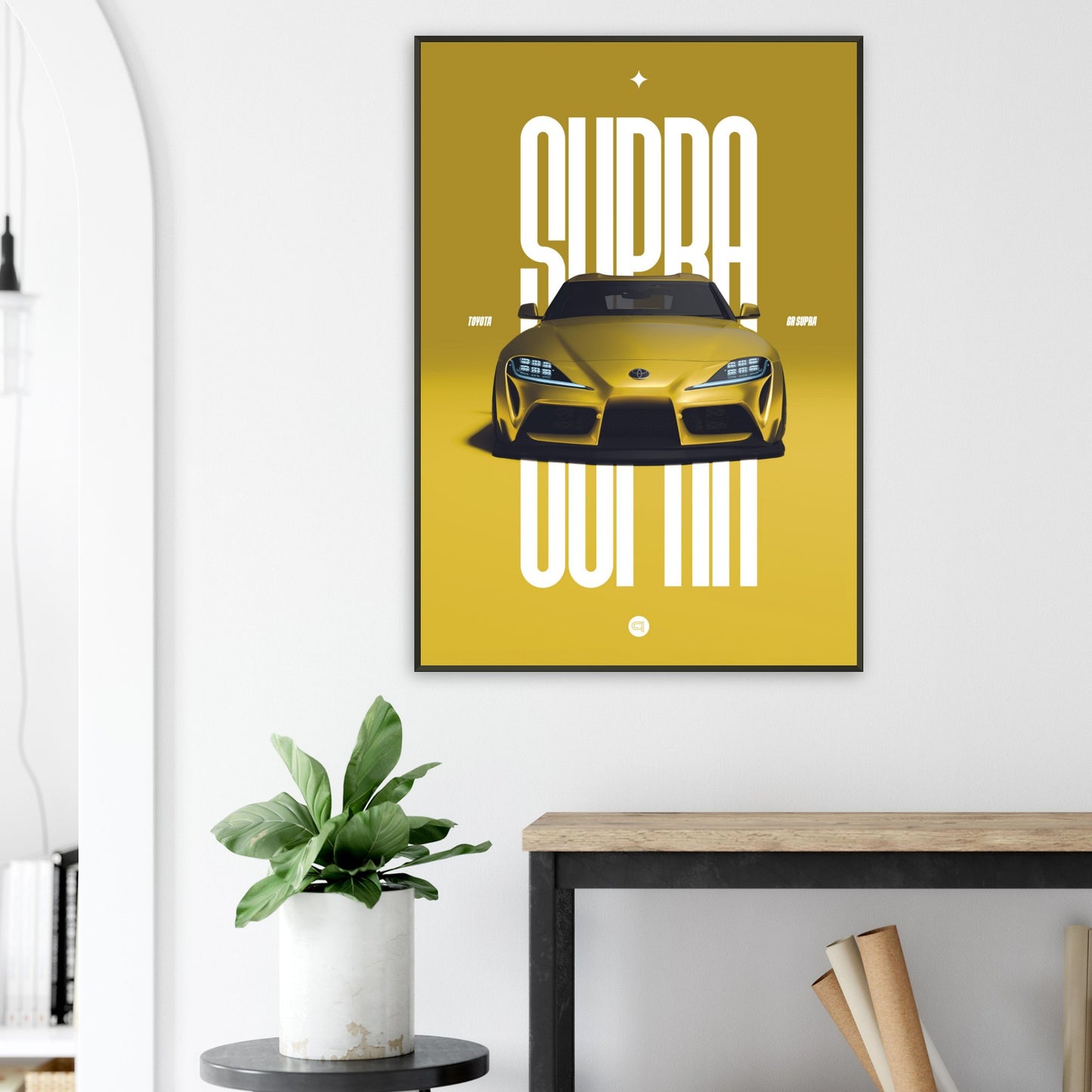 Framed Car Poster - Toyota GR Supra Bumper - Yellow