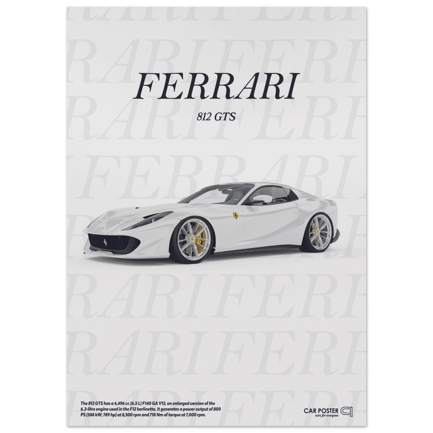 Car Poster - Ferrari 812 GTS Typography - White