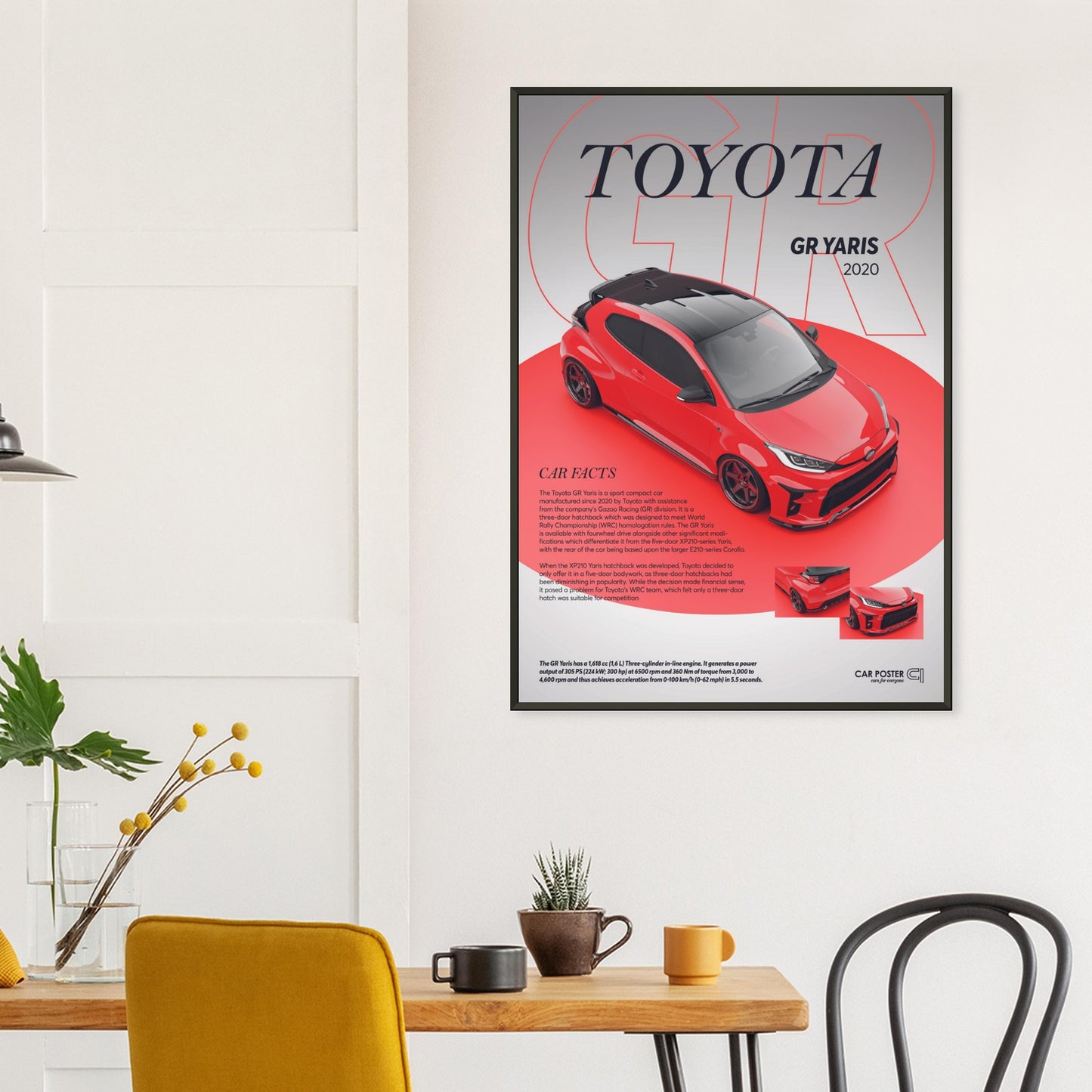 Framed Car Poster - Toyota GR Yaris - Red