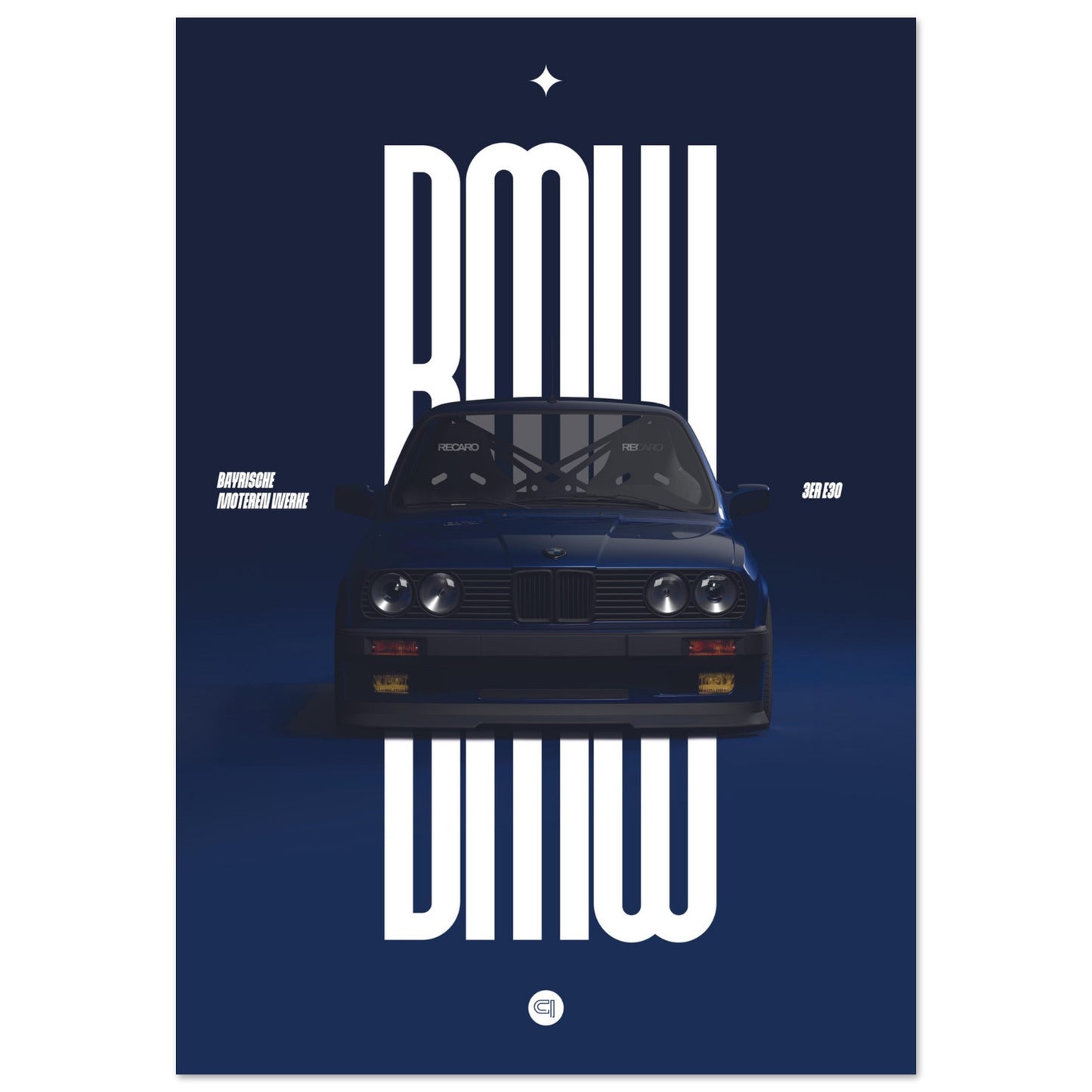 Car Poster - BMW E30 - Darkblue