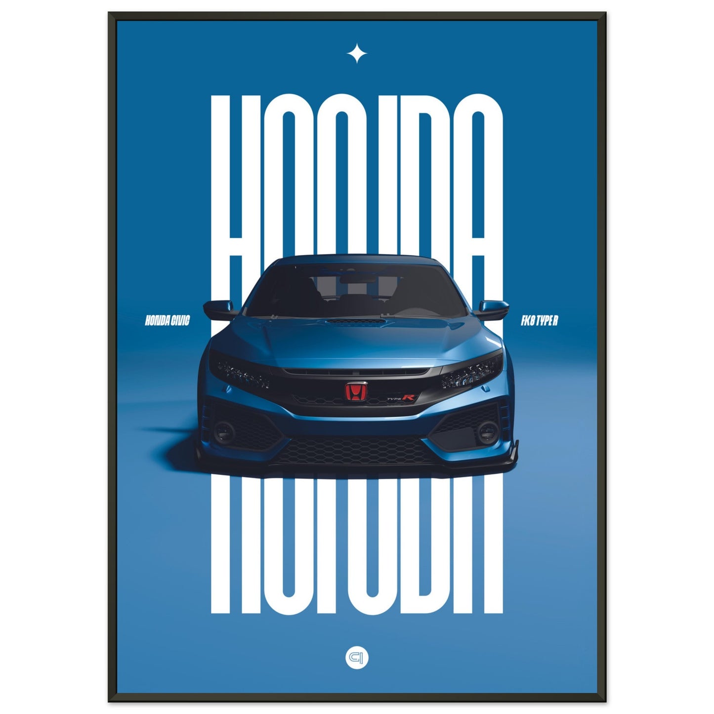 Framed Car Poster - Honda Civic FK8 Type R - Blue