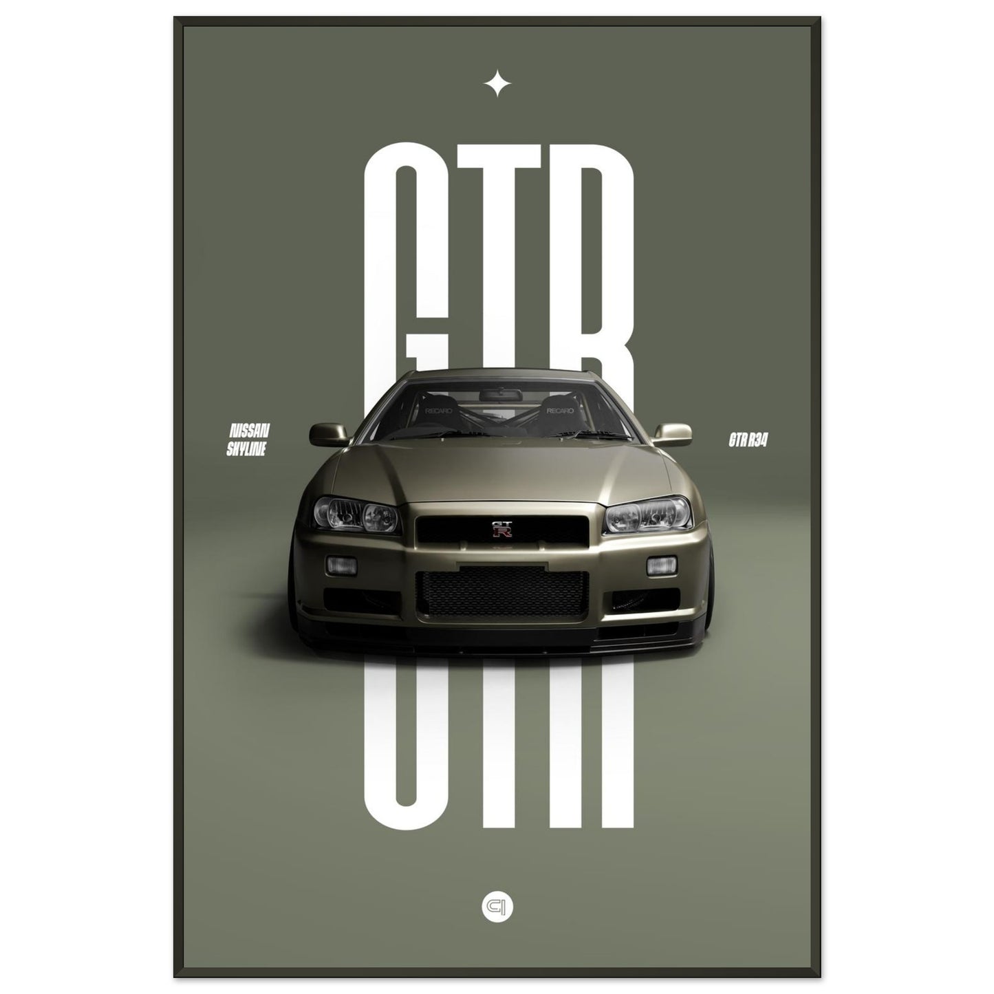 Framed Car Poster - Nissan Skyline GTR R34 - Millenium Jade