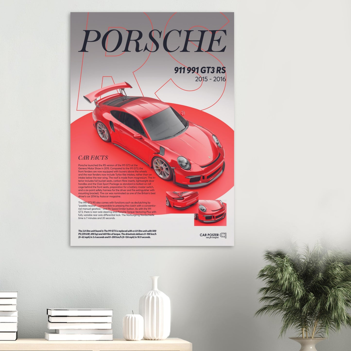Car Poster - Porsche 911 991 GT3 RS - Red