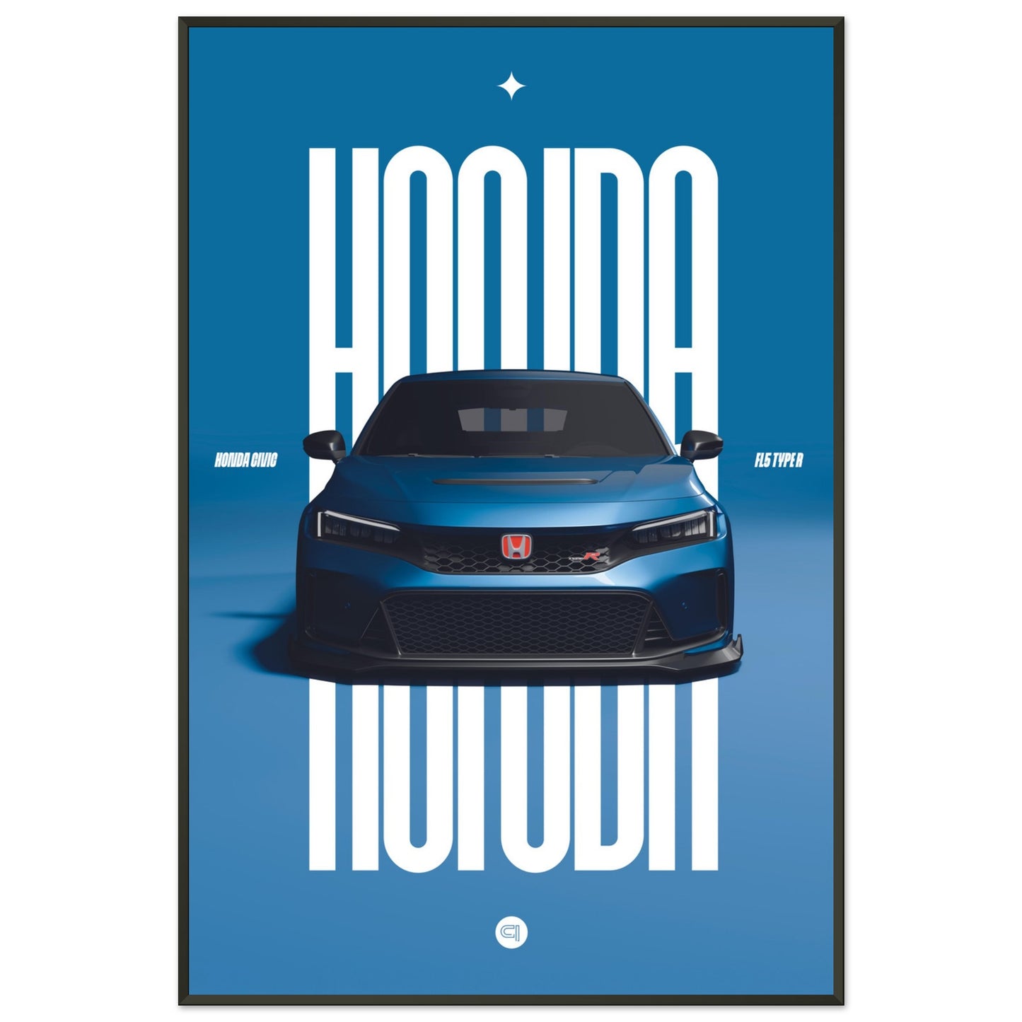 Framed Car Poster - Honda Civic FL5 Type R - Blue