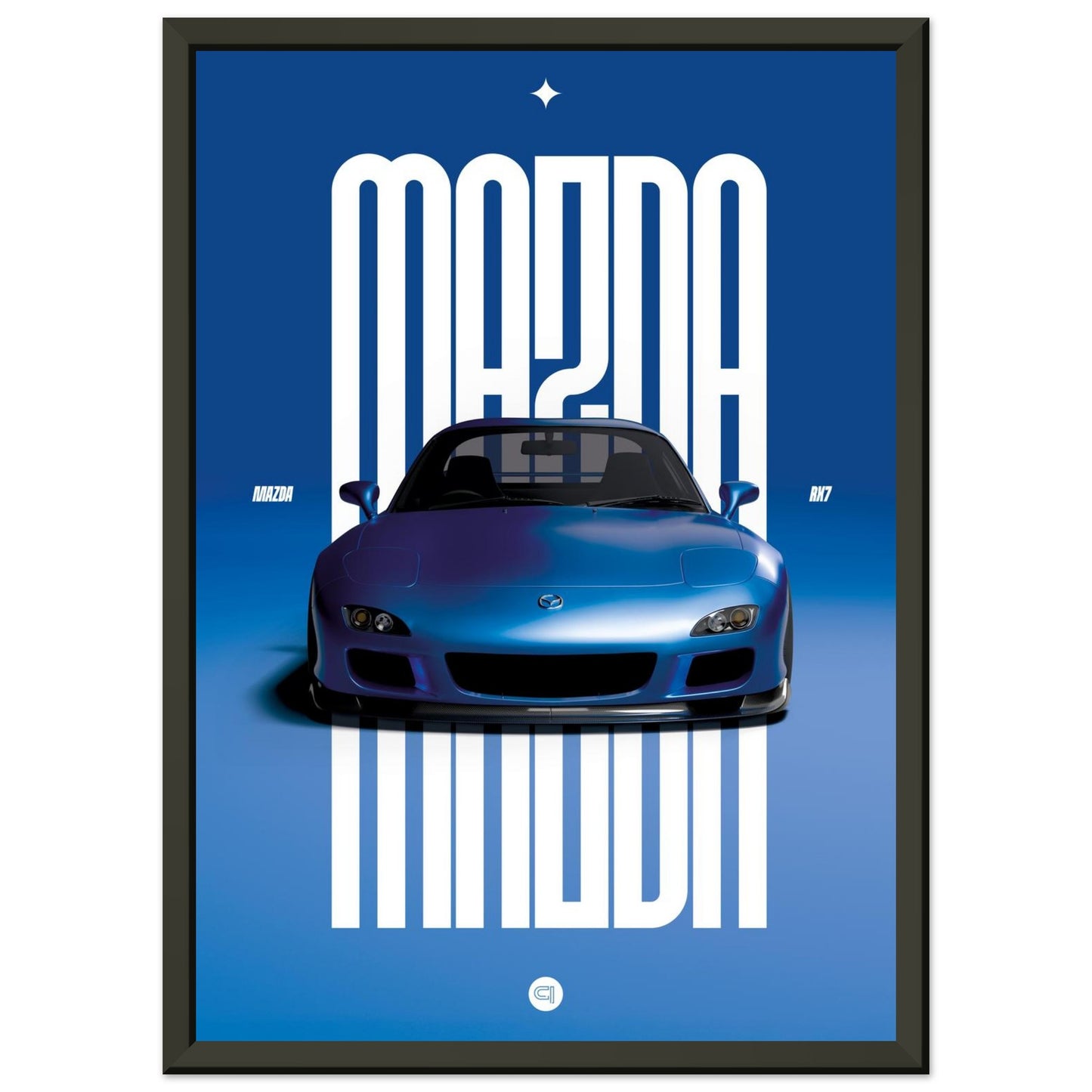 Framed Car Poster - Mazda RX7 - Blue