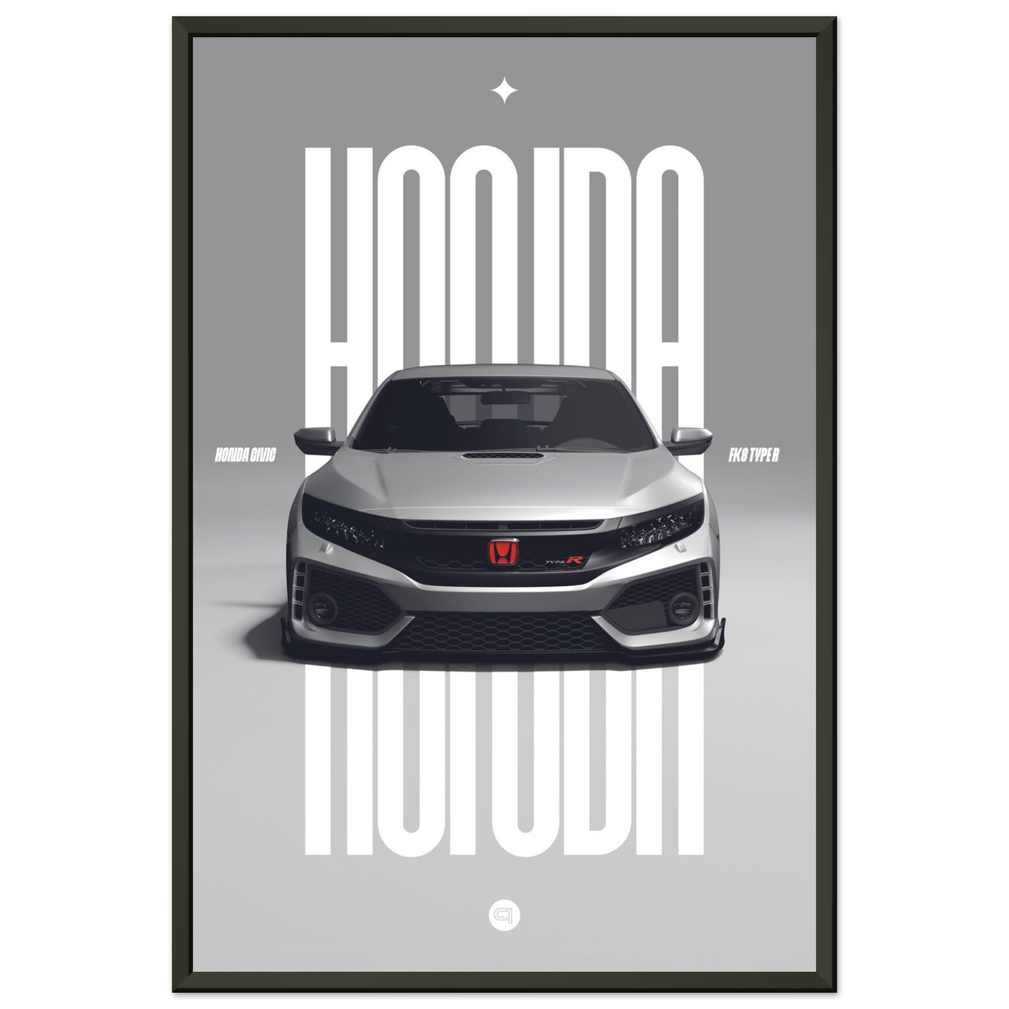 Framed Car Poster - Honda Civic FK8 Type R - White