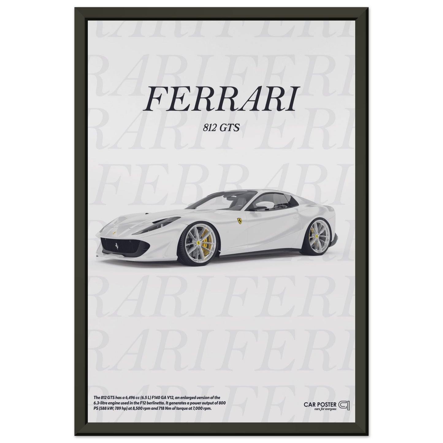 Framed Car Poster - Ferrari 812 GTS Typography - White
