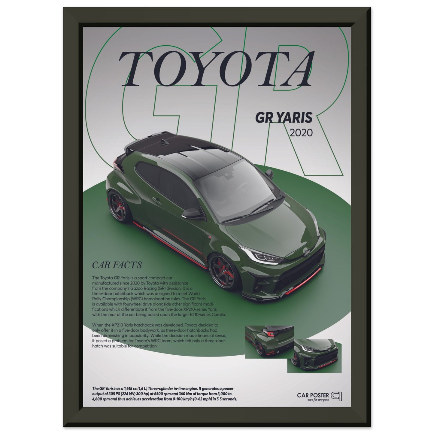 Framed Car Poster - Toyota GR Yaris - Green