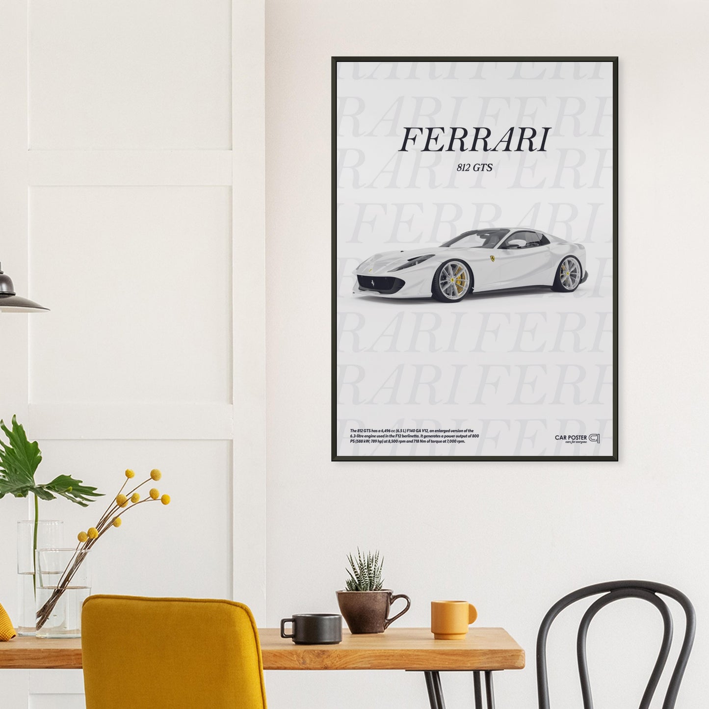 Framed Car Poster - Ferrari 812 GTS Typography - White