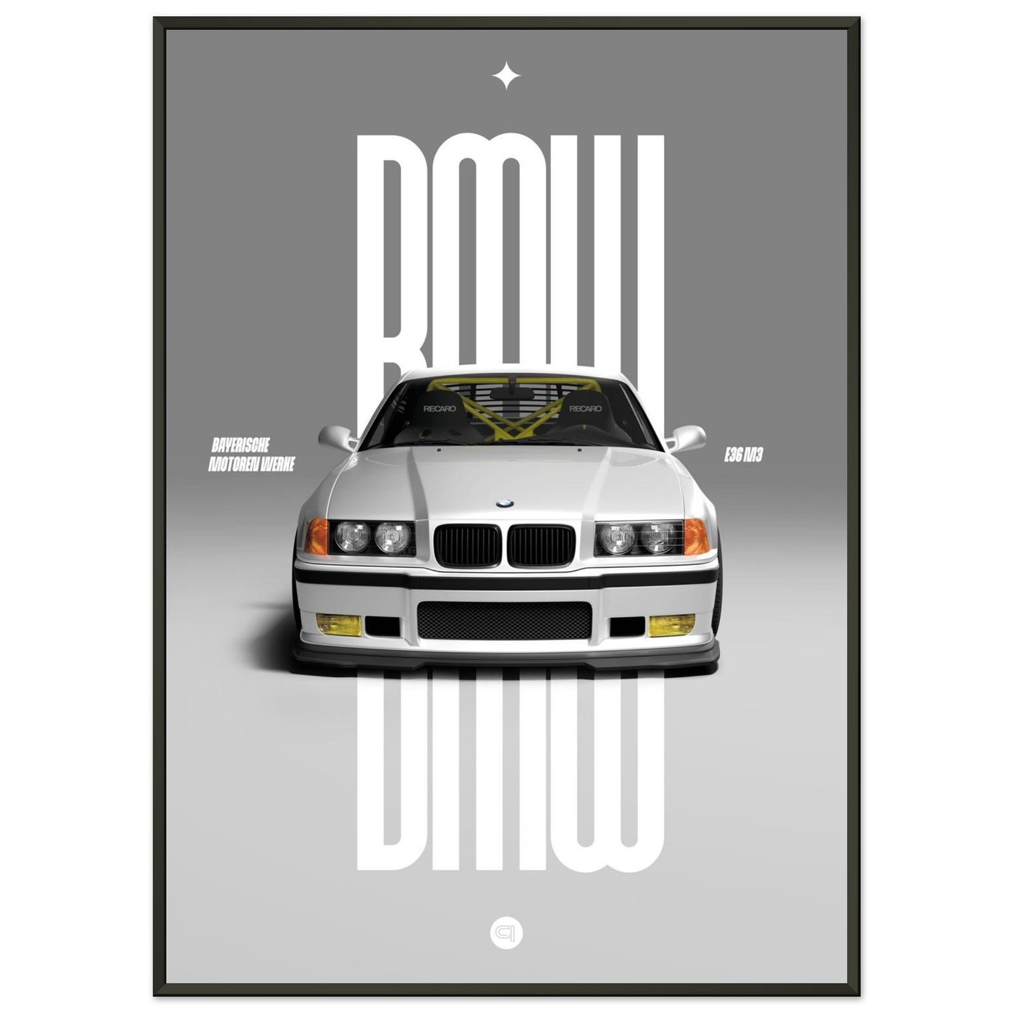 Framed Car Poster - BMW E36 - White