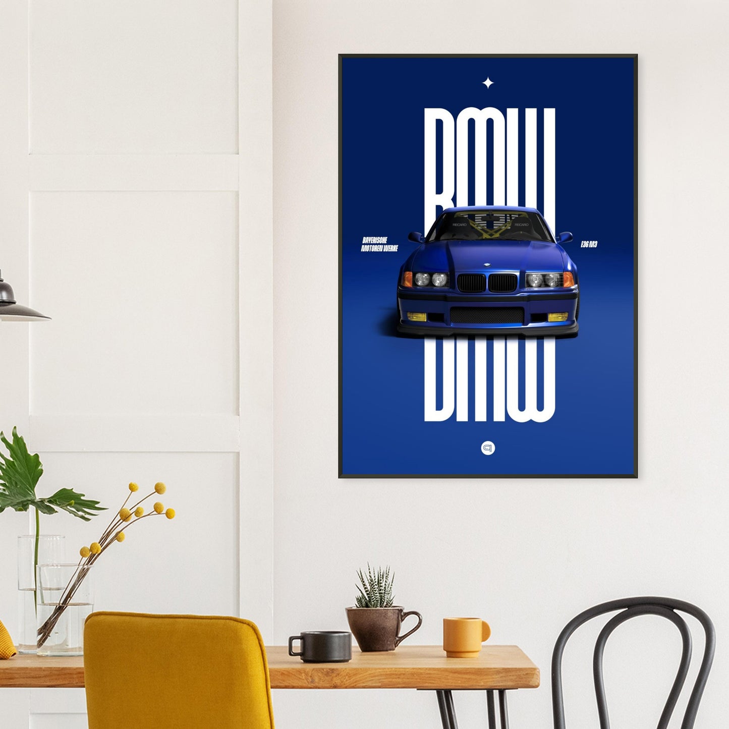 Framed Car Poster - BMW E36 - Blue
