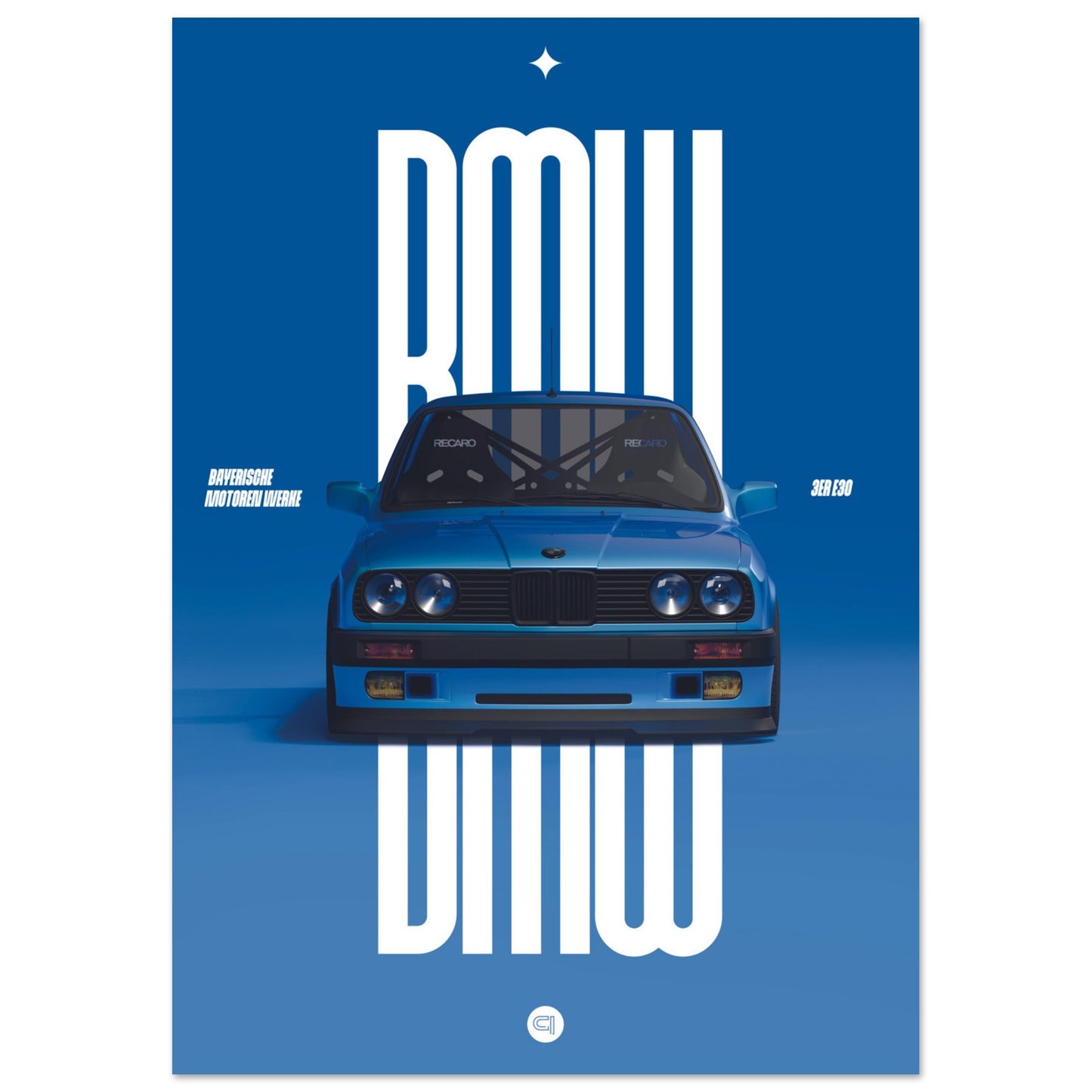 Car Poster - BMW E30 - Blue
