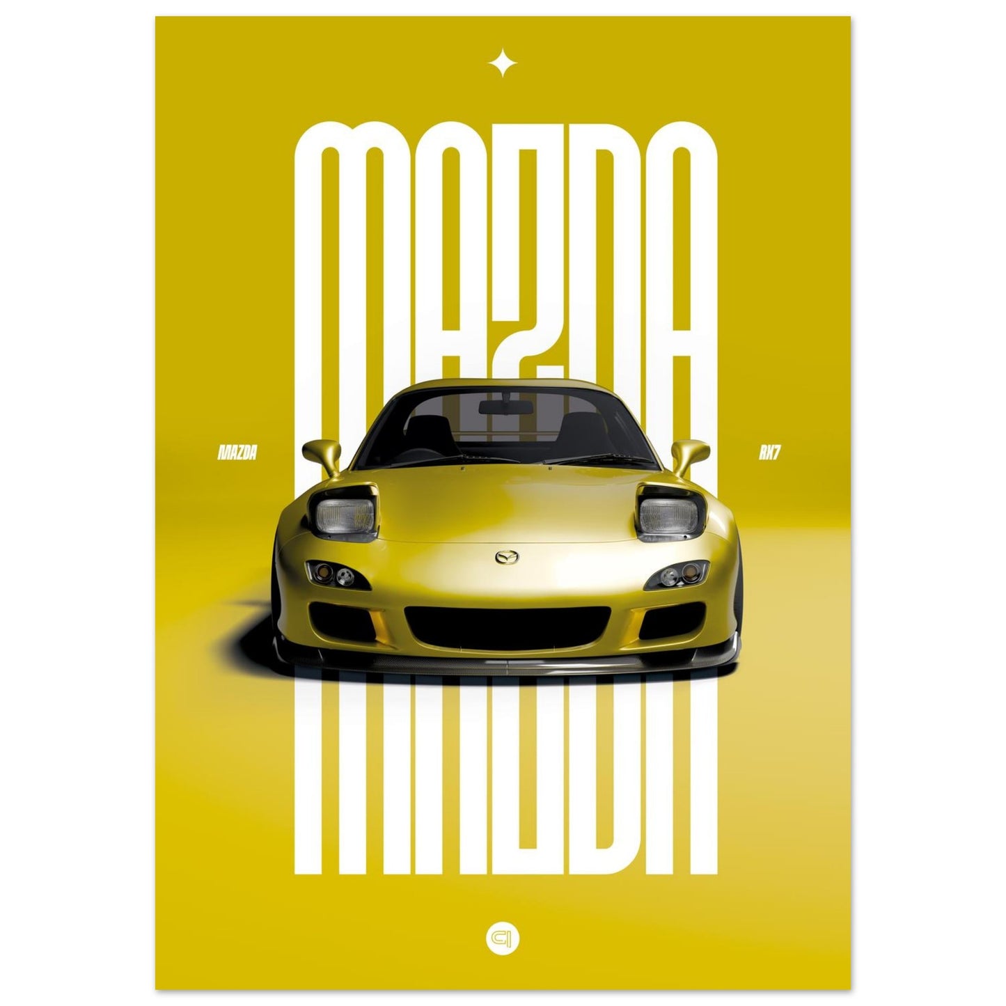 Car Poster - Mazda RX7 - Yellow Pop up
