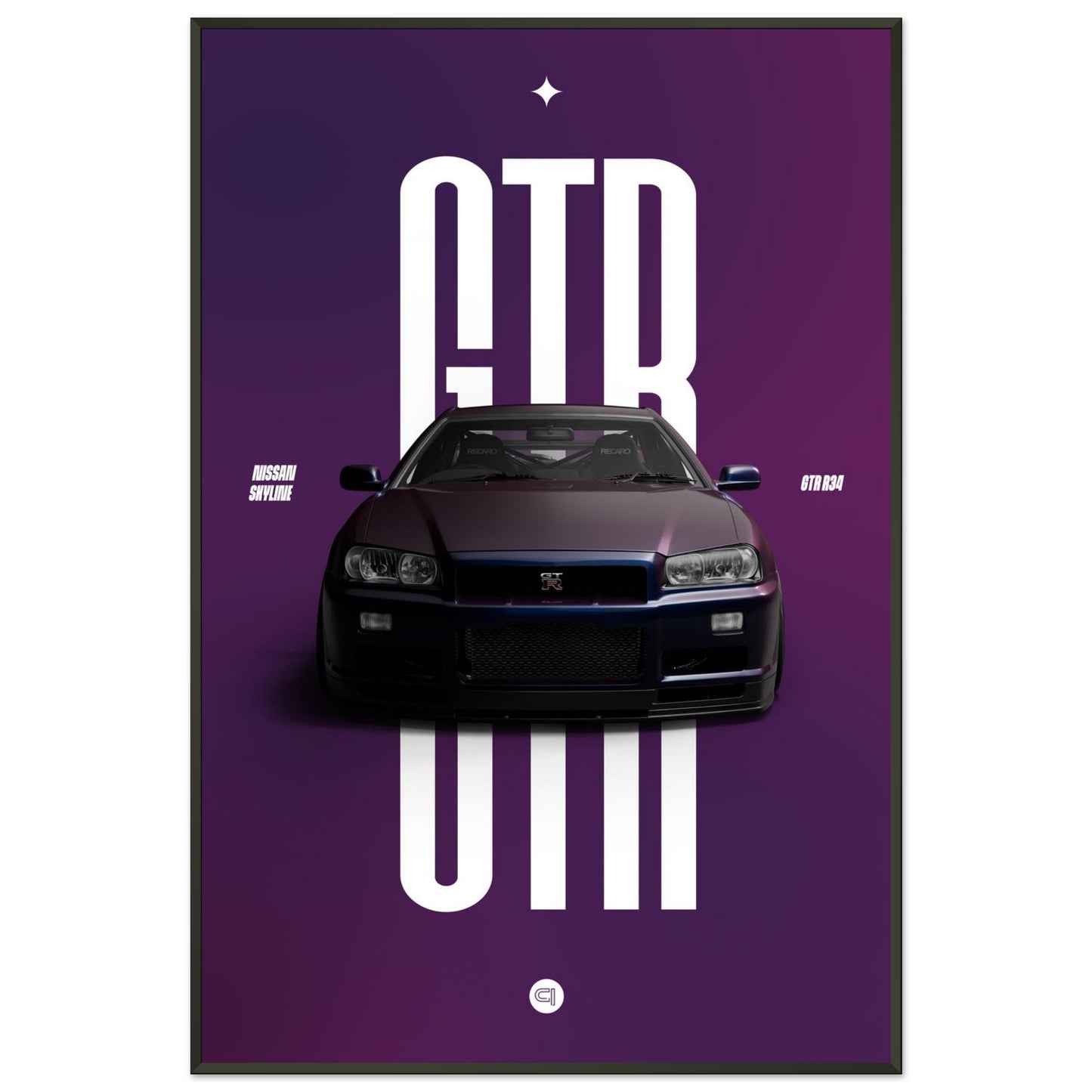 Framed Car Poster - Nissan Skyline GTR R34 - Midnight Purple