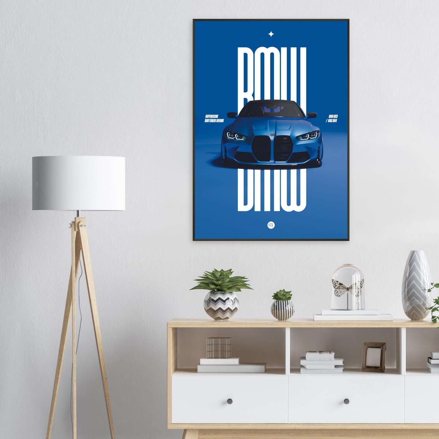 Framed Car Poster - BMW G80 M3 / G82 M4 Bumper - Blue