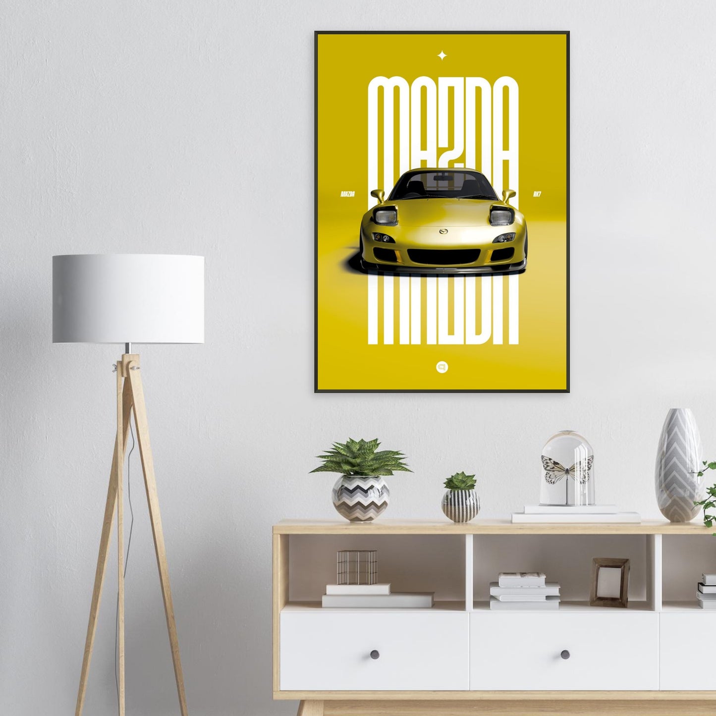 Framed Car Poster - Mazda RX7 - Yellow Pop up