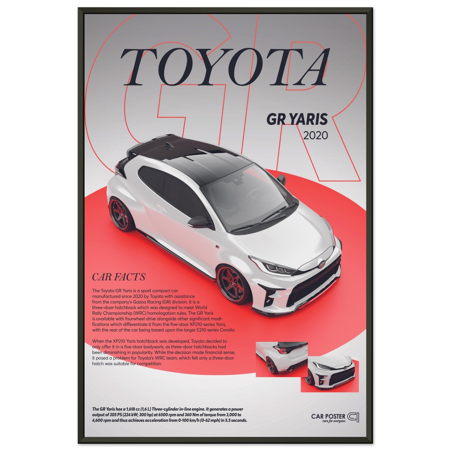 Framed Car Poster - Toyota GR Yaris - White