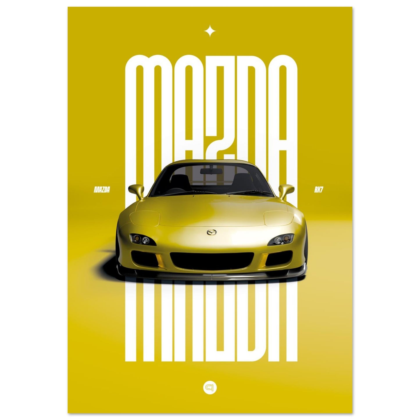 Car Poster - Mazda RX7 - Yellow