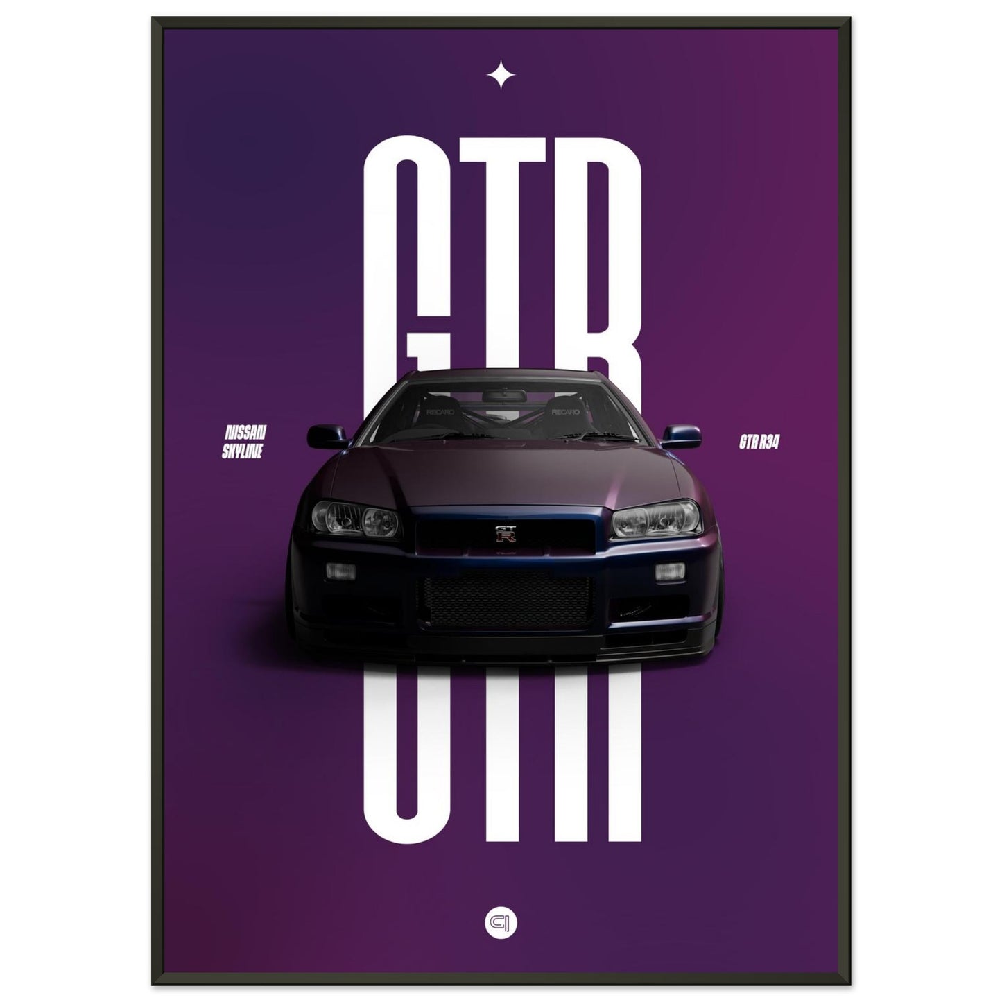 Framed Car Poster - Nissan Skyline GTR R34 - Midnight Purple