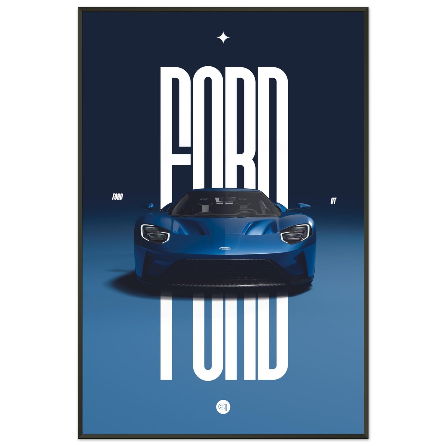 Framed Car Poster - Ford GT - Blue