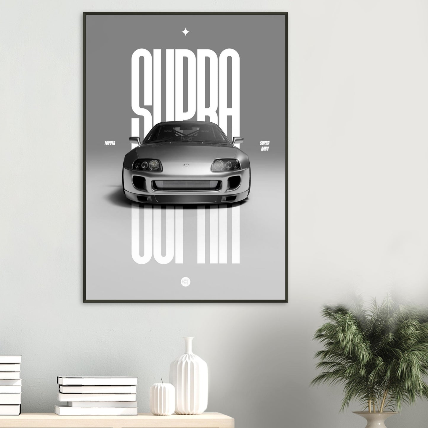 Framed Car Poster - Toyota Supra MK4 - Silver