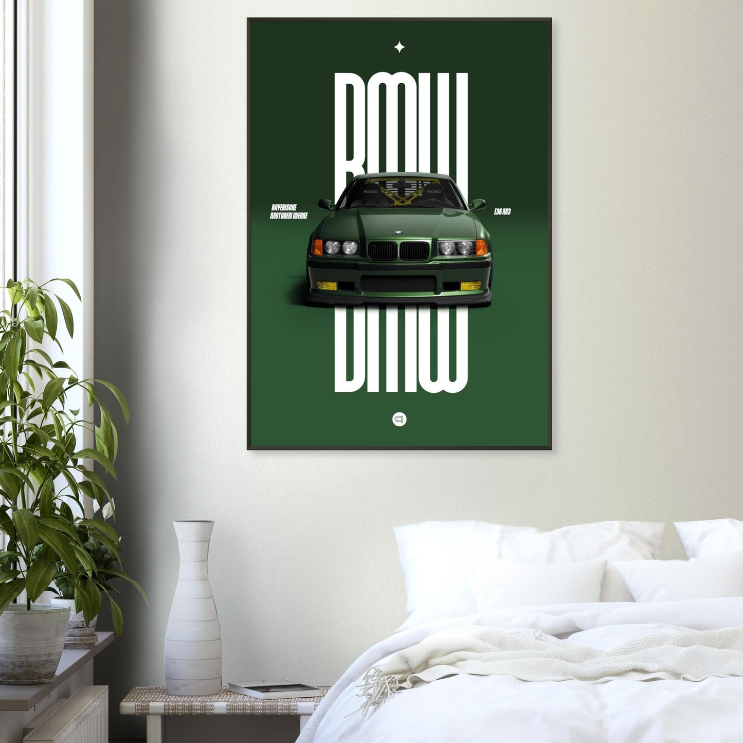 Framed Car Poster - BMW E36 - Green