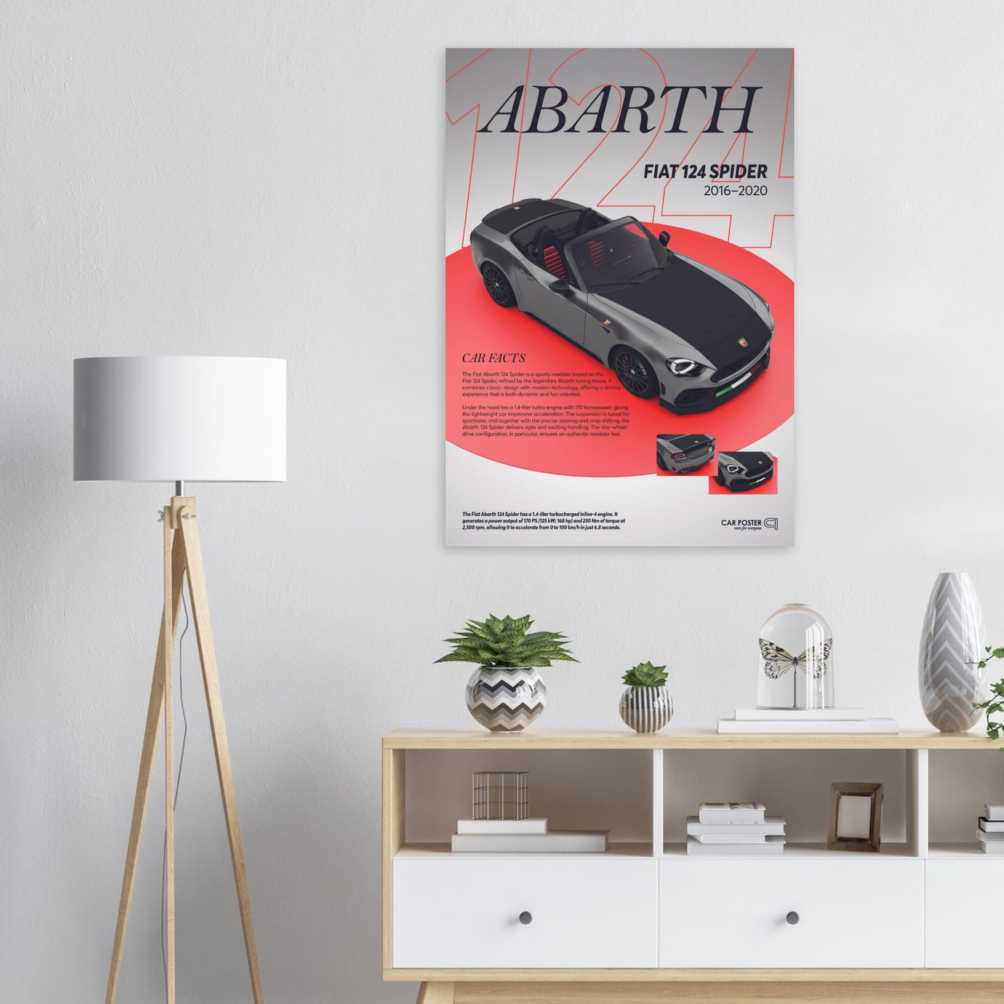 Car Poster - Fiat Abarth 124 Spider - grey