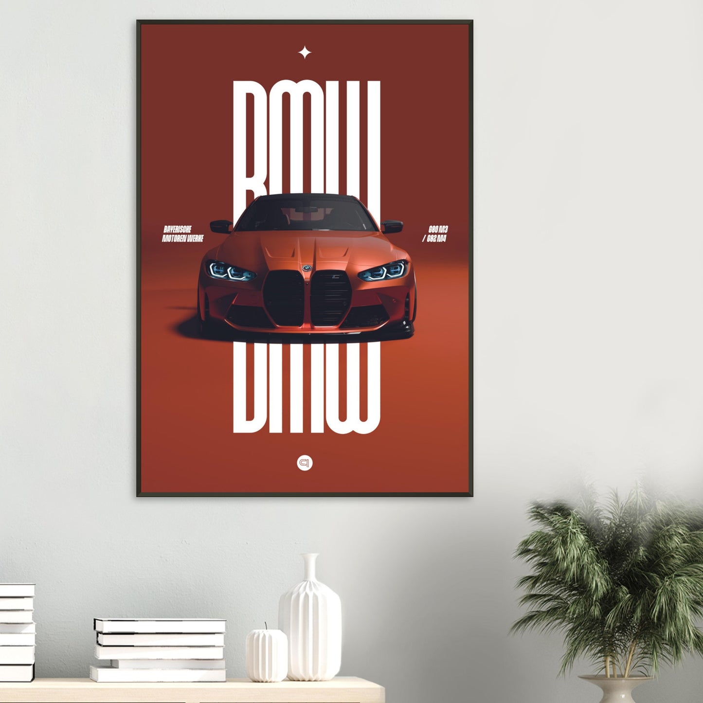 Framed Car Poster - BMW G80 M3 / G82 M4 Bumper - Orange