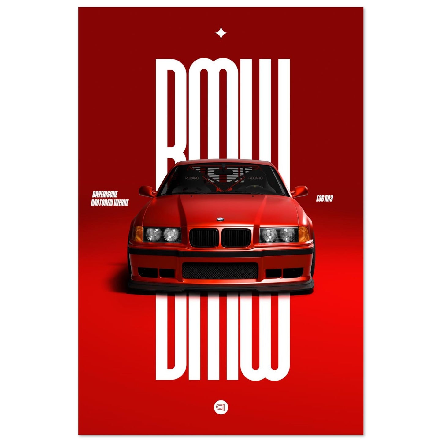 Car Poster - BMW E36 - Red