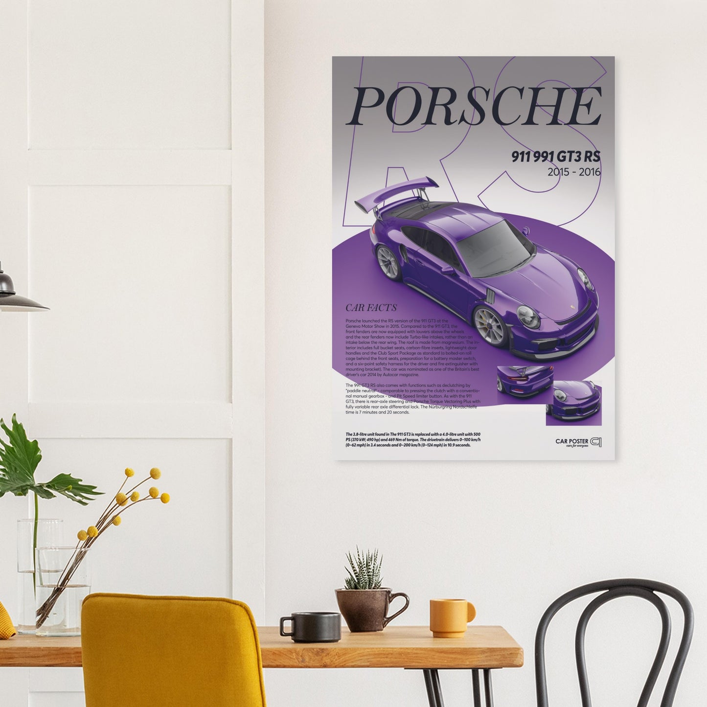 Car Poster - Porsche 911 991 GT3 RS - Purple