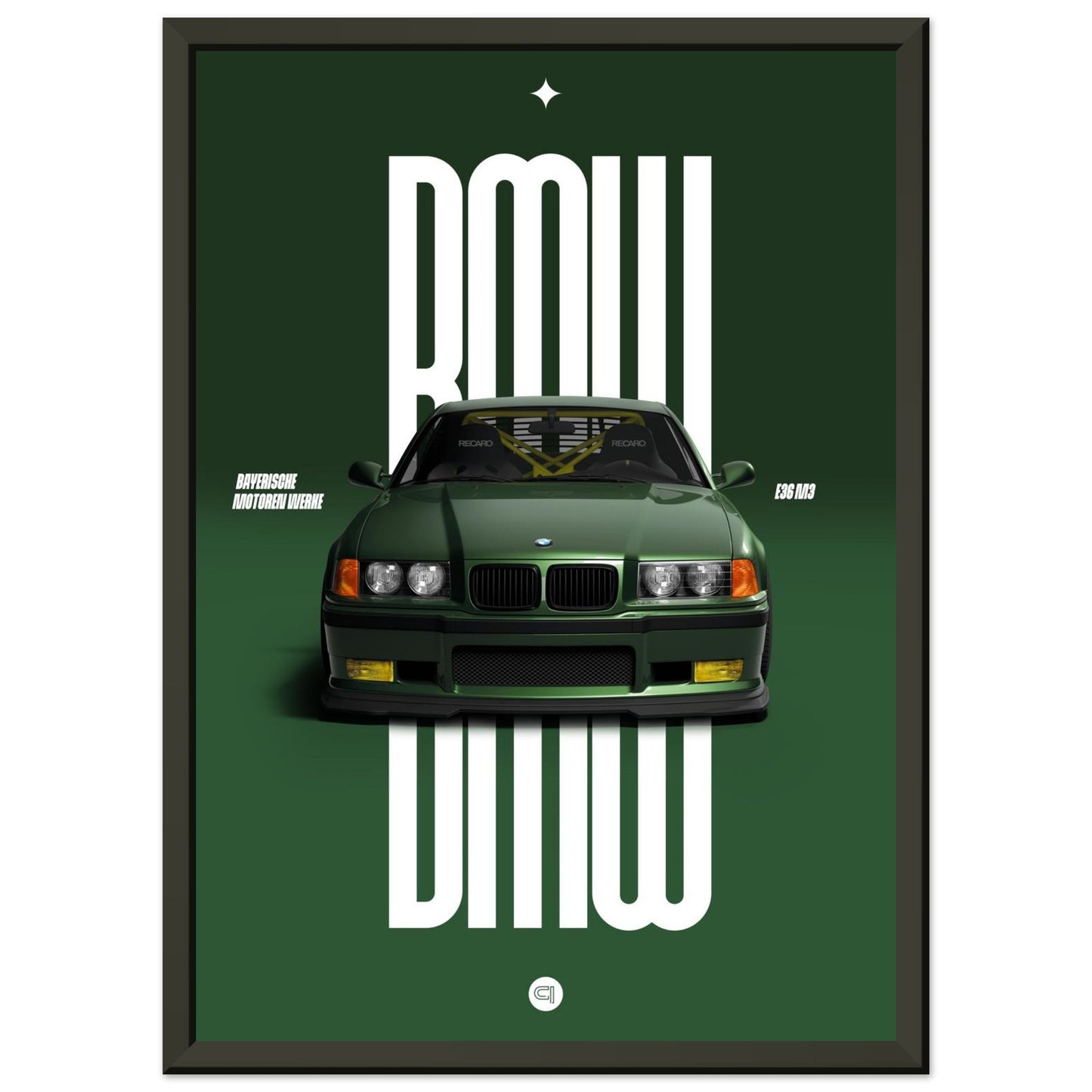 Framed Car Poster - BMW E36 - Green